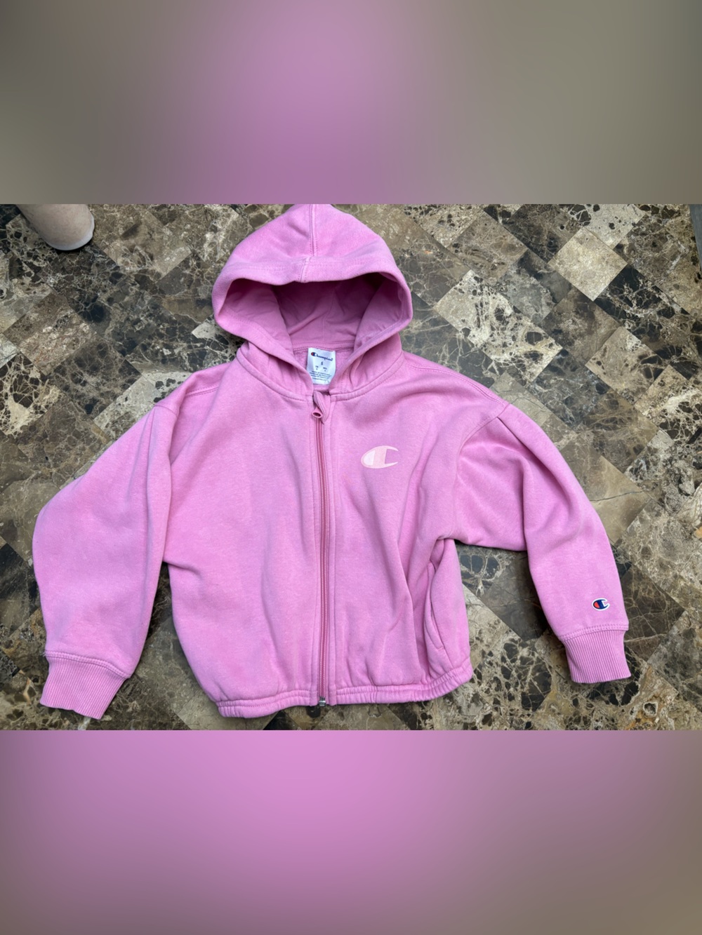 4/30$ Champion Pink Zip-Up Kids Hoodie floral 4 years